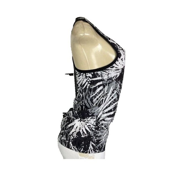 Fabletics S Black Abstract Leaf Print Scoop Neckline Racerback Pocket Tank Top - Picture 3 of 6